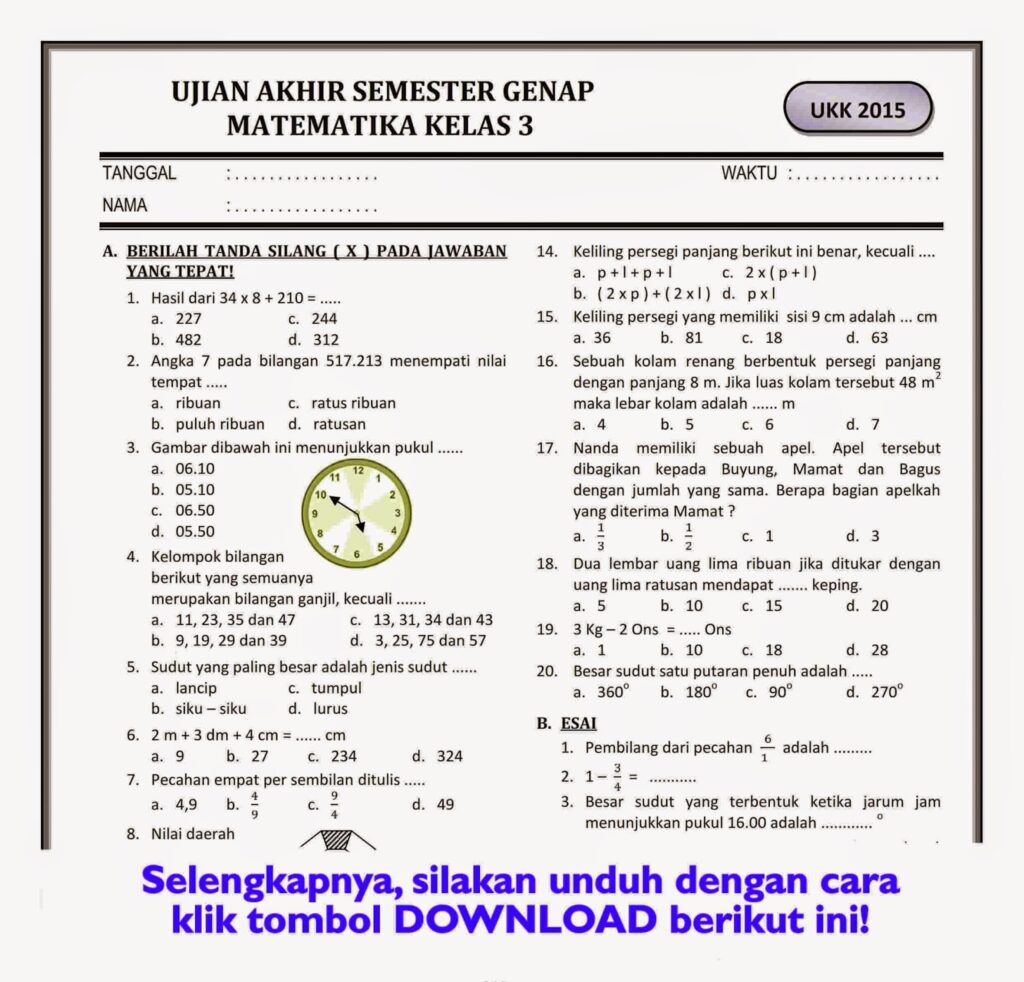 10 Contoh Soal PAS Matematika Kelas 4 Kurikulum 2013 dan Pembahasan Wajib Tahu 10 Contoh Soal PAS Matematika Kelas 4 Kurikulum 2013 dan Pembahasan Wajib Tahu