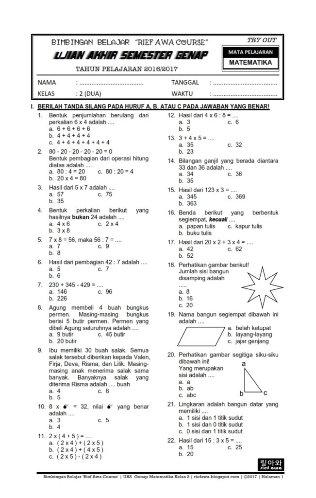 15 Bocoran Contoh Soal Matematika UTS Kelas 4 Semester 2 yang Sering Keluar Saat Ujian 15 Bocoran Contoh Soal Matematika UTS Kelas 4 Semester 2 yang Sering Keluar Saat Ujian