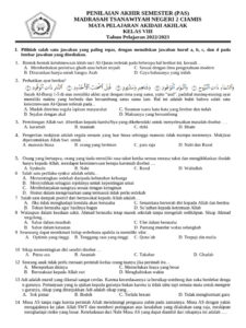Soal PAS Akidah Akhlak Kelas VIII PDF