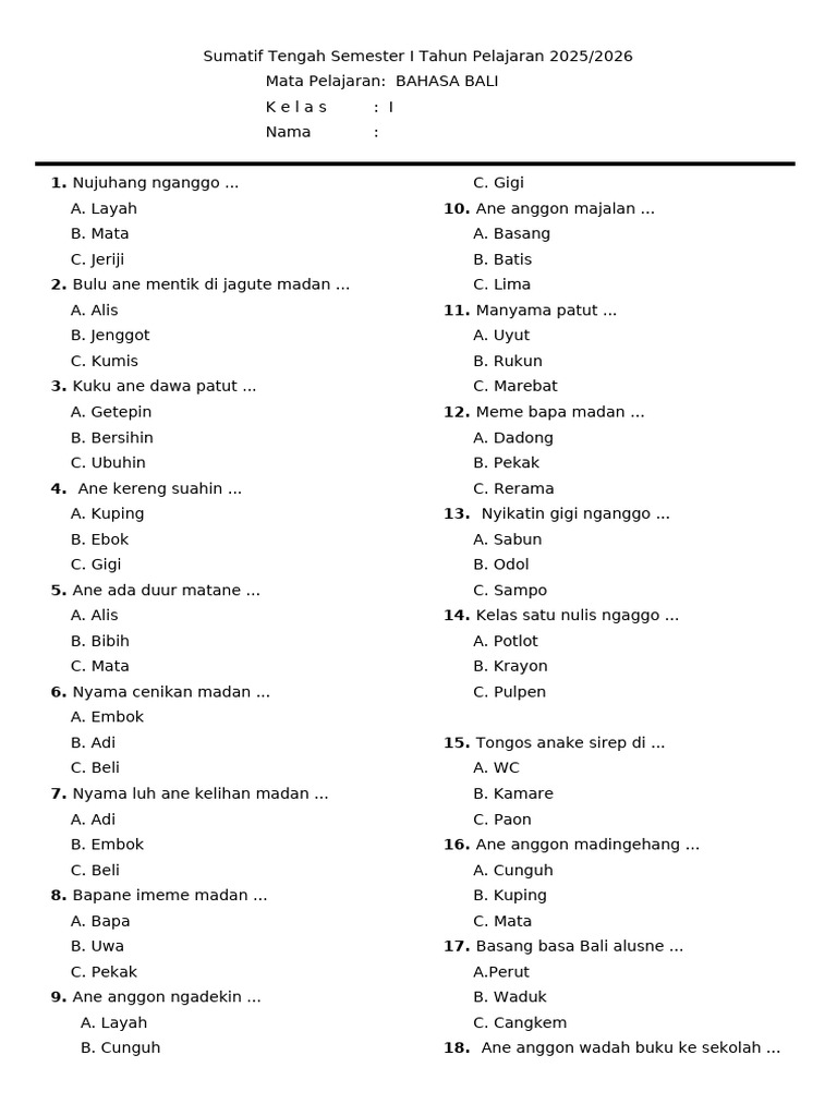 5 Contoh Latihan Soal Bahasa Bali Kelas 12 Semester 1 yang Wajib Kamu Kuasai 5 Contoh Latihan Soal Bahasa Bali Kelas 12 Semester 1 yang Wajib Kamu Kuasai