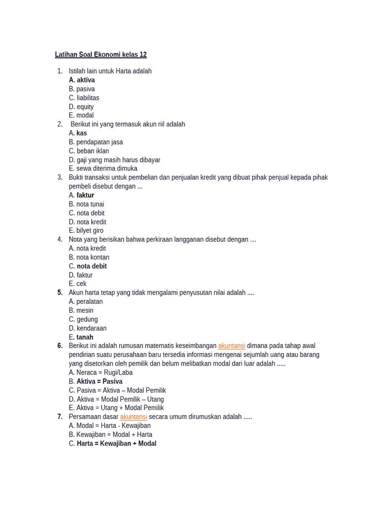 Latihan Soal Ekonomi Kelas 12 Semester 1 PDF Latihan Soal Ekonomi Kelas 12 Semester 1 PDF