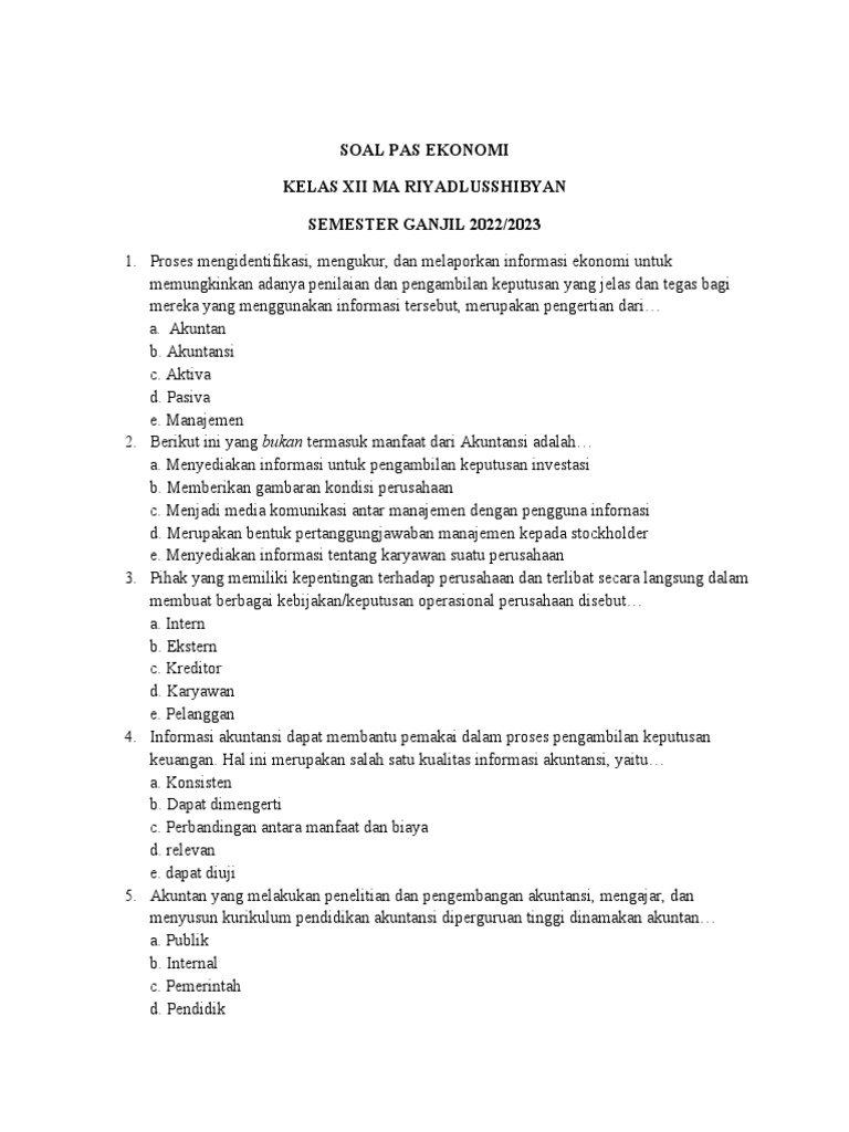 5 Contoh Latihan Soal Ekonomi Kelas 12 Semester 1 KTSP yang Wajib Kamu Kuasai Sebelum Ujian 5 Contoh Latihan Soal Ekonomi Kelas 12 Semester 1 KTSP yang Wajib Kamu Kuasai Sebelum Ujian