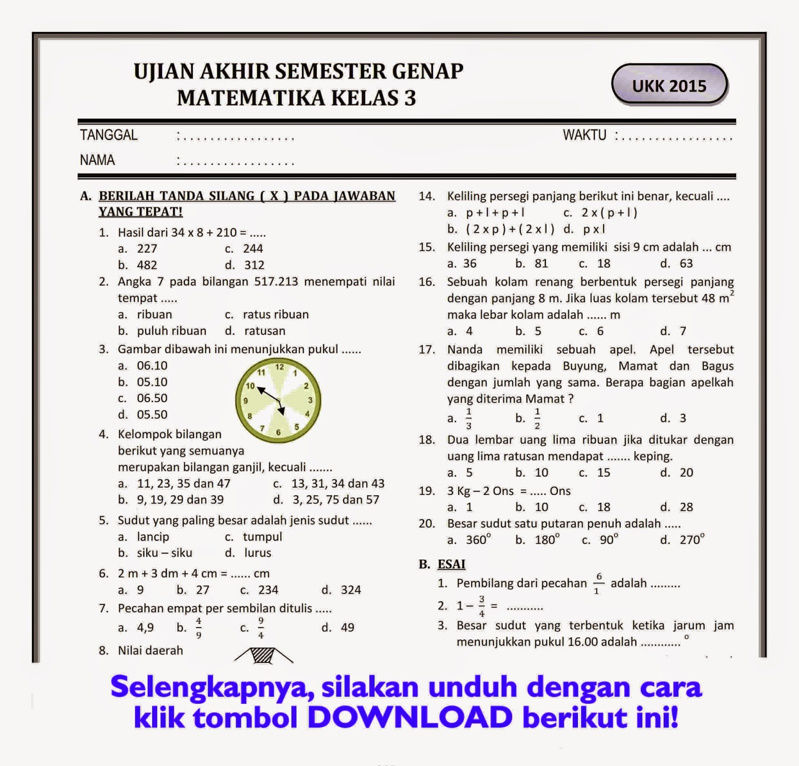 Mengintip Kesiapan Belajar Contoh Soal Ujian SD Kelas 2 Semester 2 Mengintip Kesiapan Belajar Contoh Soal Ujian SD Kelas 2 Semester 2