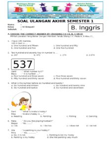 Kunci Sukses Ulangan Bahasa Inggris Kelas 4 SD Semester 1 Panduan