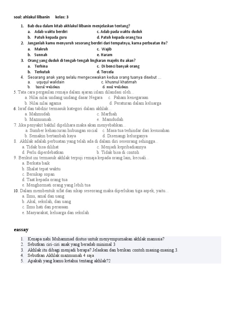 download soal ulangan harian akidah akhlak kelas 3 k13 2018 download soal ulangan harian akidah akhlak kelas 3 k13 2018
