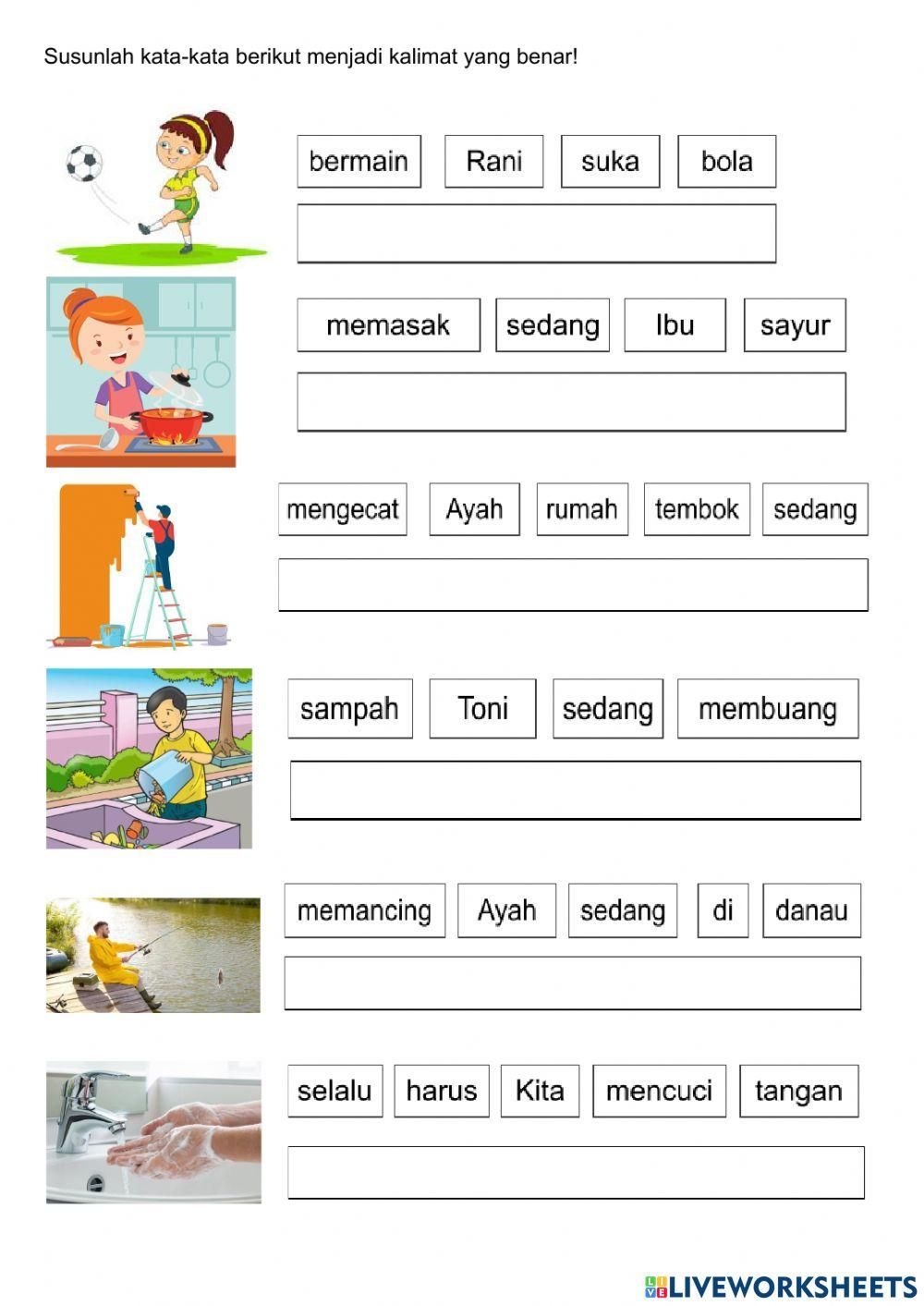 Menyusun Kata Preschool activities printable Kindergarten reading Menyusun Kata Preschool activities printable Kindergarten reading