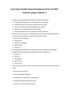 Soal Ujian Sejarah Kelas XI SMA Semester 2 PDF