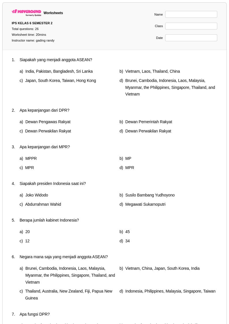 50 lembar kerja Peran Presiden untuk Kelas 6 di Wayground Gratis 50 lembar kerja Peran Presiden untuk Kelas 6 di Wayground Gratis