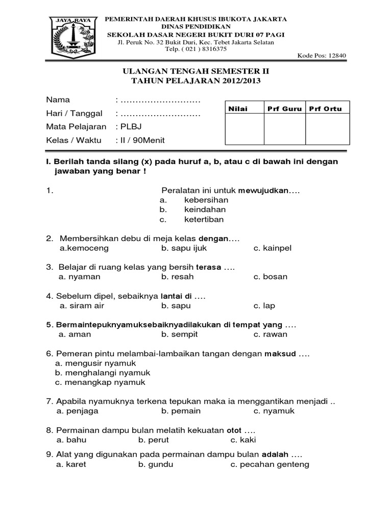 Siap Hadapi UKK PLBJ Kelas 1 SD Semester 2 Panduan Lengkap dengan