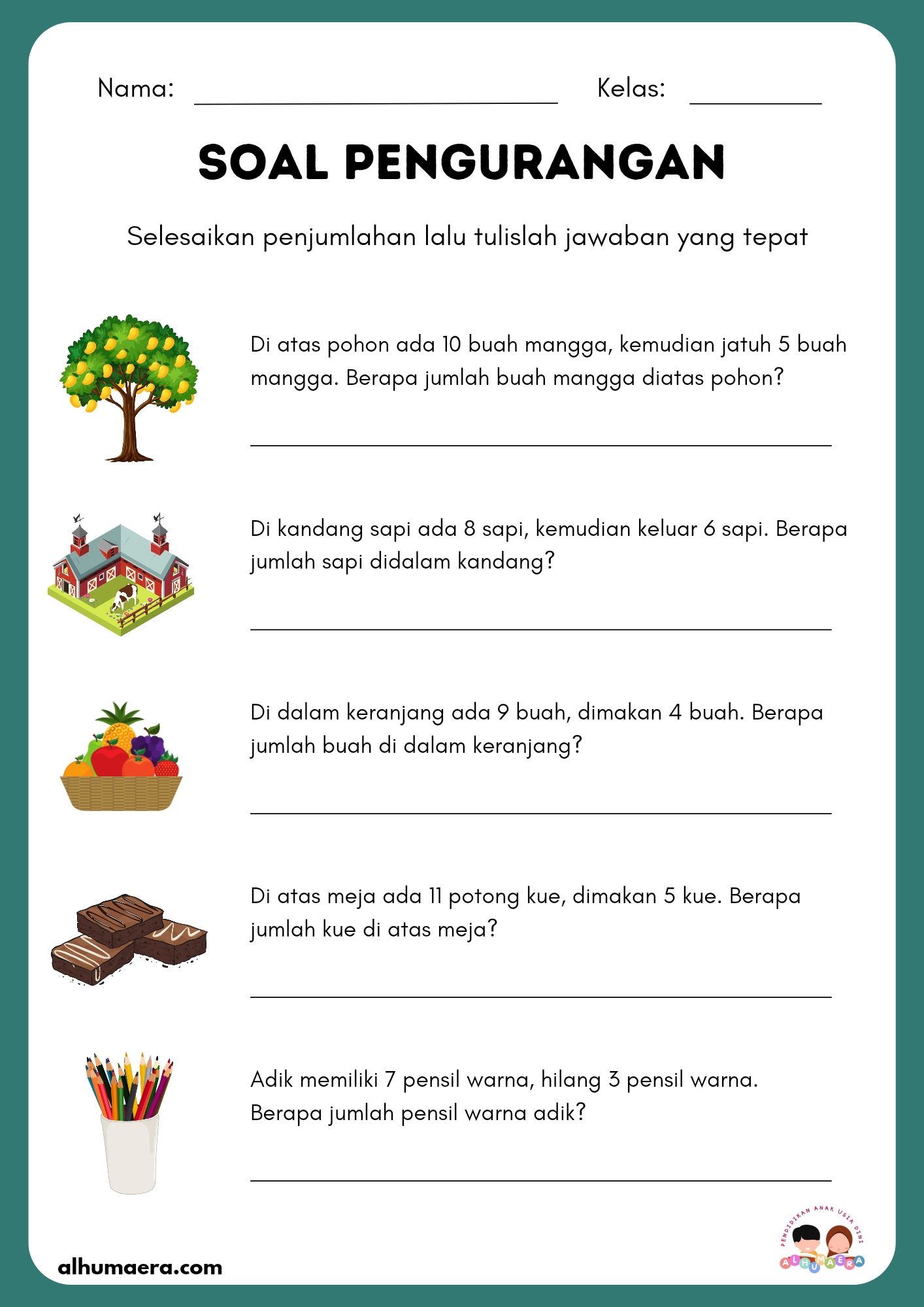 Lembar Kerja Pengurangan Soal pengurangan kelas 1 sd Soal cerita Lembar Kerja Pengurangan Soal pengurangan kelas 1 sd Soal cerita