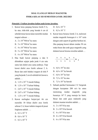 SOAL ULANGAN MEDAN MAGNETIK docx