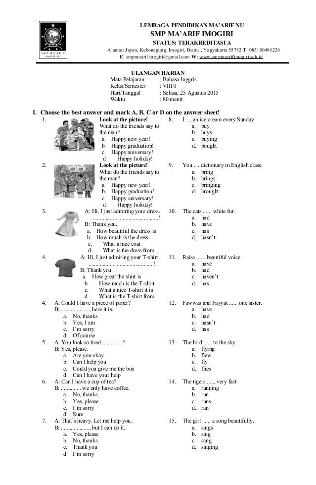 5 Soal Soal UTS Bahasa Inggris Kelas 8 Semester 1 yang Sering Muncul, Wajib Tahu Sebelum Ujian 5 Soal Soal UTS Bahasa Inggris Kelas 8 Semester 1 yang Sering Muncul, Wajib Tahu Sebelum Ujian