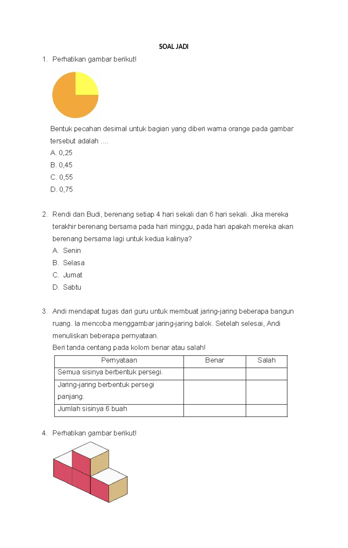 SOAL JADI Matematika Kelas 6 - Ujian Akhir Semester - Studocu