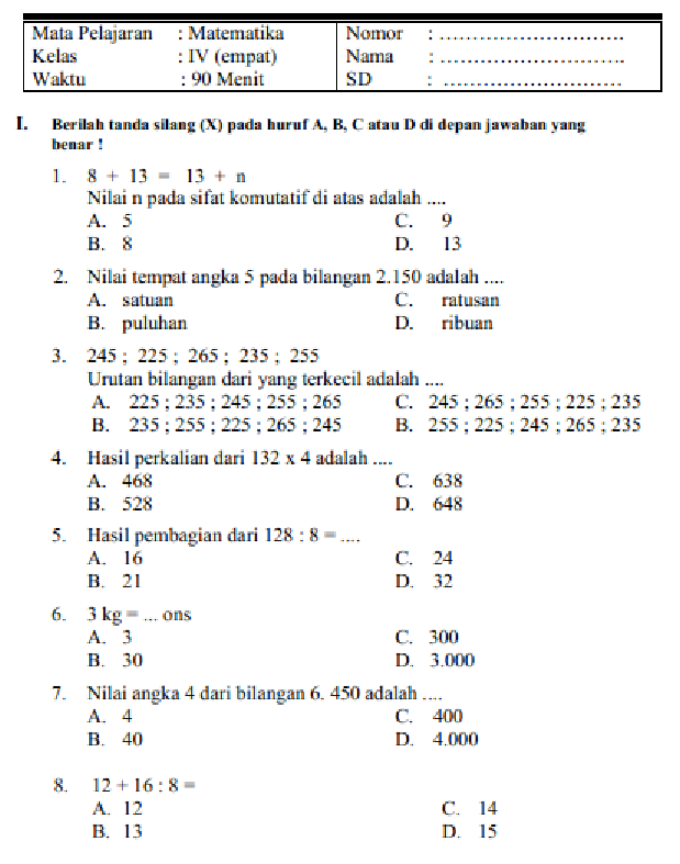 7 Rahasia Latihan Contoh Soal Matematika Semester 1 Kelas 4 SD Agar Cepat Paham