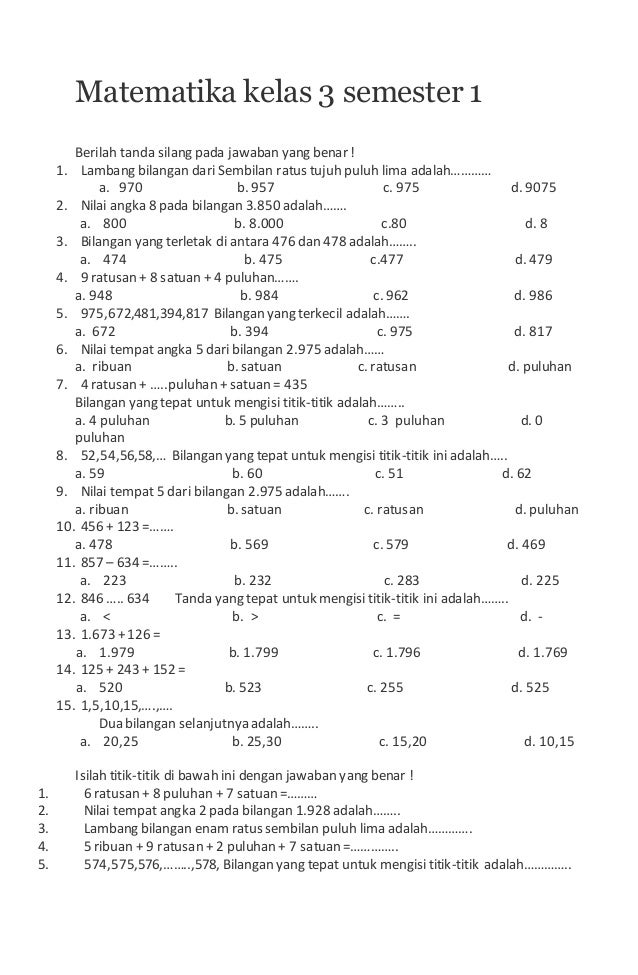 Inilah 7 Contoh Soal SD Kelas 3 Semester 1 yang Wajib Dikuasai Sebelum Terlambat Inilah 7 Contoh Soal SD Kelas 3 Semester 1 yang Wajib Dikuasai Sebelum Terlambat