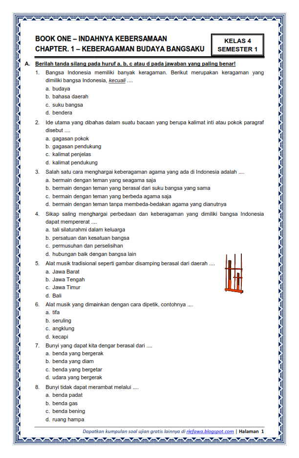 Rahasia Nilai Sempurna Kerjakan Soal Tematik Kelas 4 Tema 1 Indahnya Kebersamaan Subtema 1