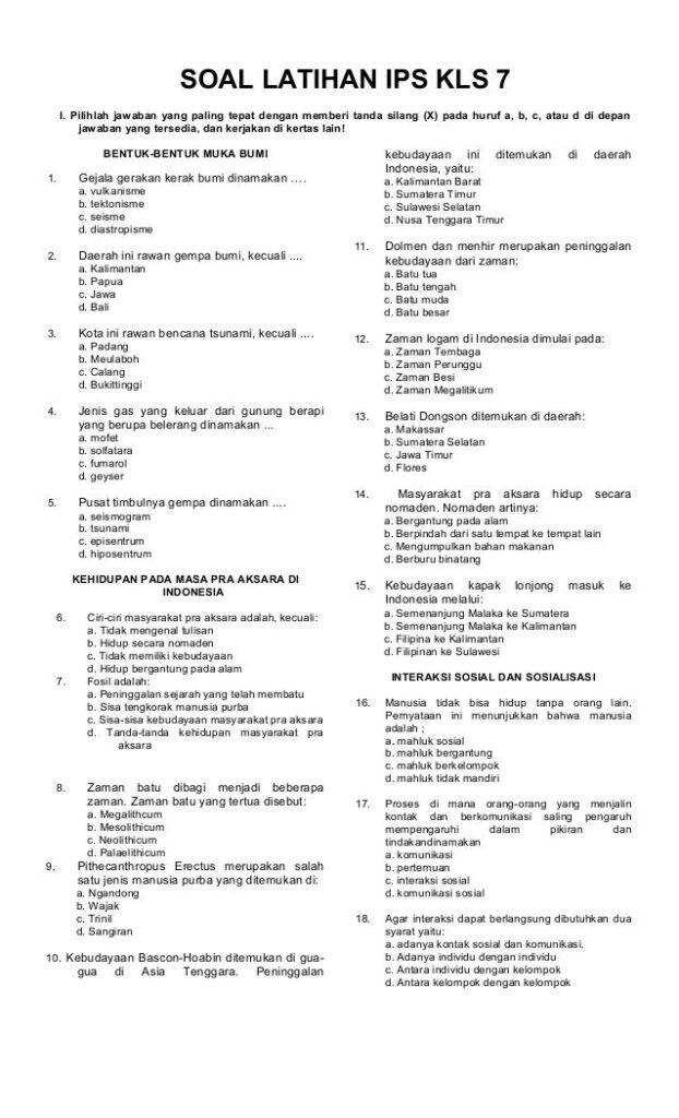 Ternyata Ini Kunci Jawaban Contoh Lat Soal IPS Kelas 7 Smt 1 Kurtilas yang Sering Muncul di UTS UAS
