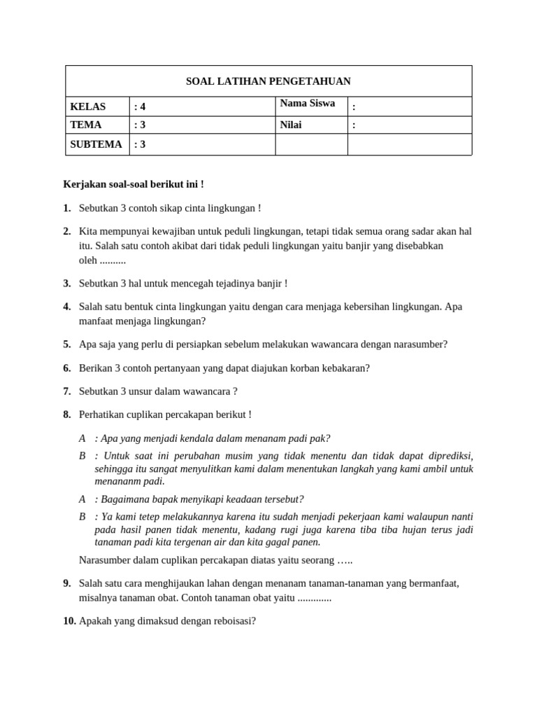 Ternyata Ini Kunci Jawaban Soal Tema 3 Sub 3 Kelas 4 Yang Wajib Kamu Tahu