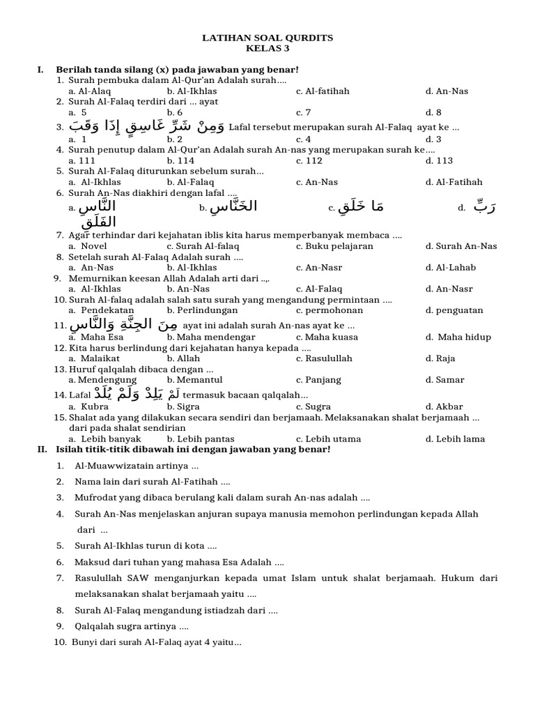 Wajib Tahu Bocoran Soal UAS Pendidikan Al-Quran Kelas 3 Semester 1 Agar Nilai Sempurna