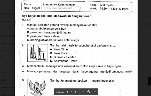 Wajib Tahu! Link Download Soal Tematik Kelas 4 Tema 1 Indahnya Kebersamaan PDF Terbaru