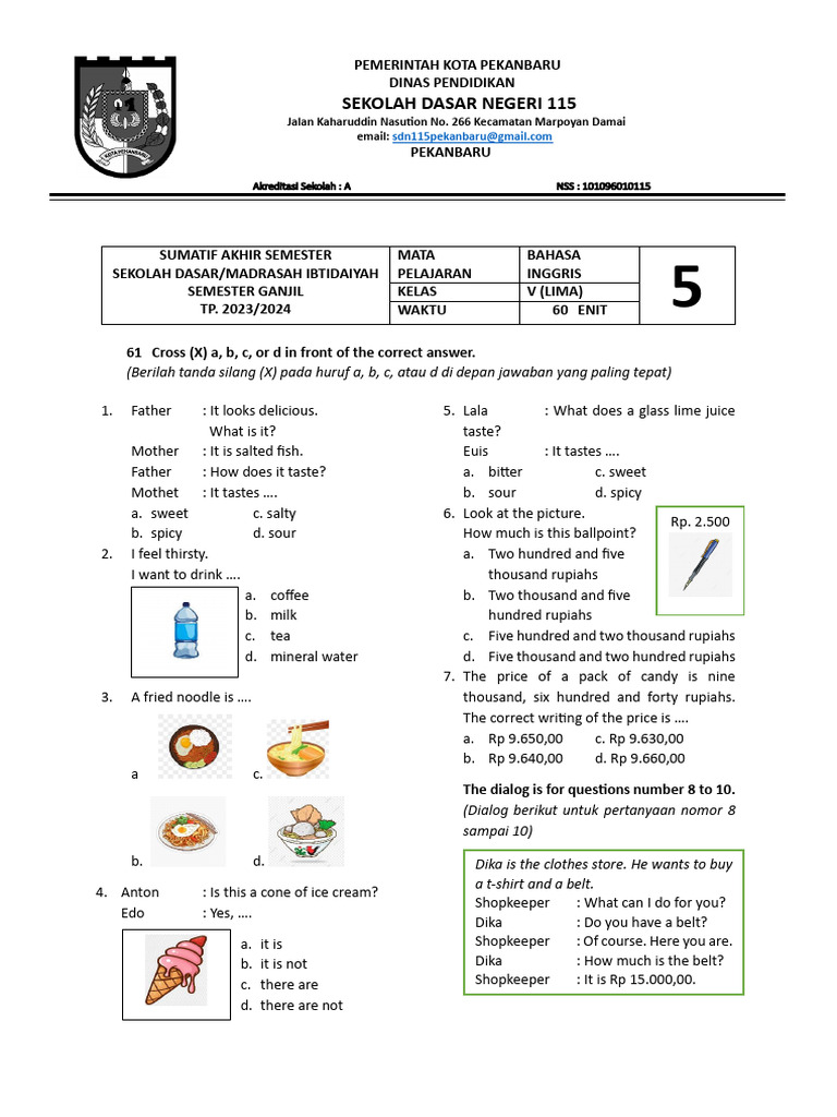 contoh soal sd kelas 5 semester 1 bahasa inggris contoh soal sd kelas 5 semester 1 bahasa inggris